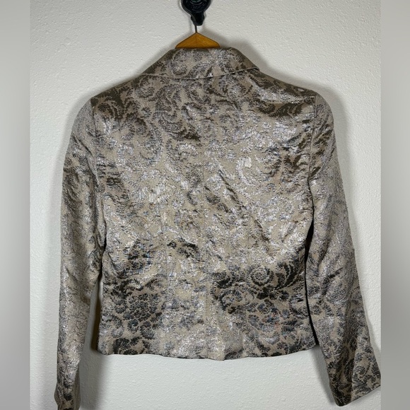 Ruth Metallic Jacquard Tan Gold Jacket Vintage Silk Lined Sz 2 - Picture 6 of 9